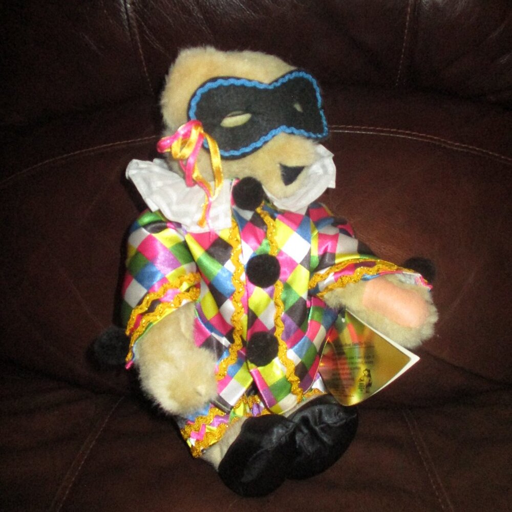 Vintage Muffy Vanderbear 12" Harlequin Fuzzy Bal Masque tags